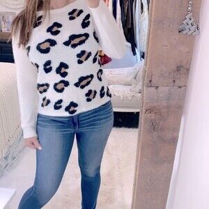 Ella Moss leopard print sweater angora & wool blend size small
